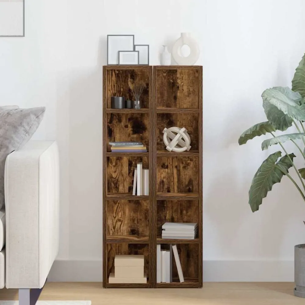 Kasten & Opbergmeubelen*vidaXL CD-kasten 2 st 21x16x93,5 cm bewerkt hout kleurig Gerookt eiken