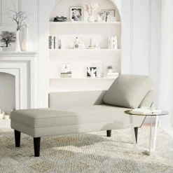 Stoelen*vidaXL Chaise longue met kussen&rechterarmleuning fluweel crèmekleurig Cr&egrave;me