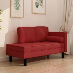 Banken*vidaXL Chaise longue met kussens en bolster kunstleer Wijnrood