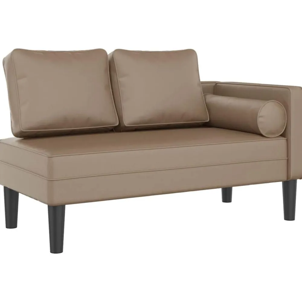 Stoelen*vidaXL Chaise longue met kussens kunstleer Cappuccino