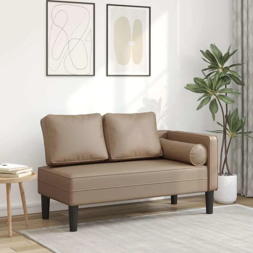 Stoelen*vidaXL Chaise longue met kussens kunstleer Cappuccino