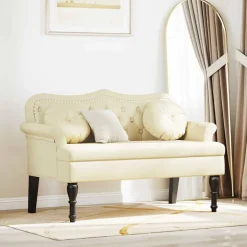 Chesterfield Bank met kussen Crème 120,5 x 65 x 75 cm Nep Leer>vidaXL Outlet