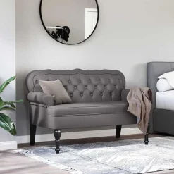 Bankjes*vidaXL Chesterfield Bank 119,5 x 64,5 x 75 cm Nep Leer Grijs