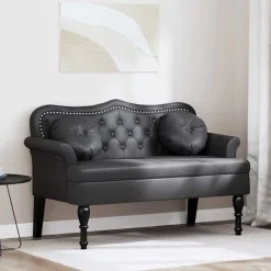 Bankjes*vidaXL Chesterfield Bank met kussen 120,5 x 65 x 75 cm Nep Leer Zwart