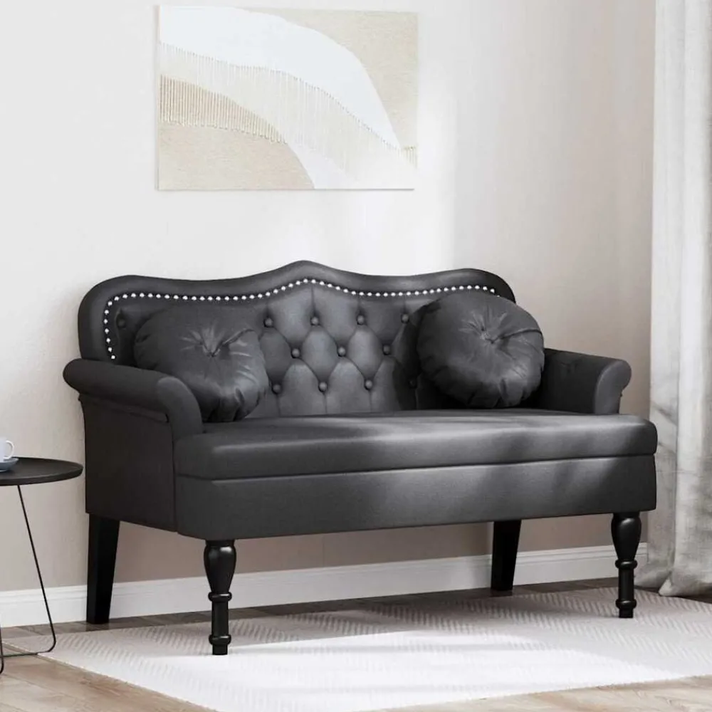 Bankjes*vidaXL Chesterfield Bank met kussen 120,5 x 65 x 75 cm Nep Leer Zwart