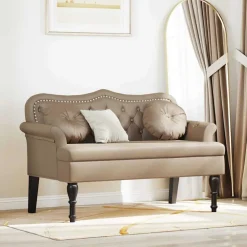 Bankjes*vidaXL Chesterfield Bank 120,5 x 65 x 75 cm Nep Leer Cappuccino