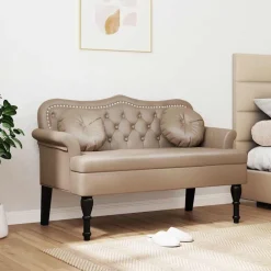 Bankjes*vidaXL Chesterfield Bank 120,5 x 65 x 75 cm Nep Leer Cappuccino