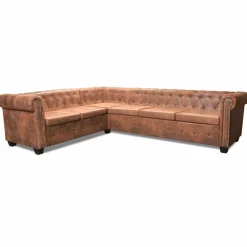 Banken*vidaXL Chesterfield hoekbank 6-zits kunstleer Bruin