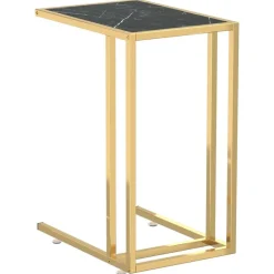 Tafels*vidaXL Computer bijzettafel 50x35x65 cm gehard glas zwartmarmerkleurig Goud en zwartmarmer