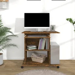 Kantoormeubelen*vidaXL Computerbureau 80x50x75 cm bewerkt hout kleurig Gerookt eiken