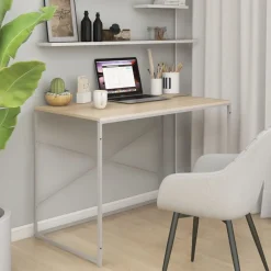 Kantoormeubelen*vidaXL Computerbureau 110x60x70 cm bewerkt hout kleurig Wit en eiken