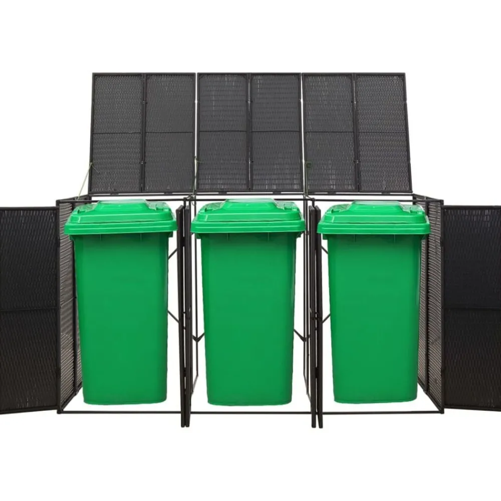 Huishoudelijke Benodigdheden*vidaXL Containerberging driedubbel 207x80x117 cm poly rattan Zwart