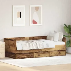 Bedden & Accessoires*vidaXL Dagbed met hoofdeinde 90 x 200 cm Bewerkt hout Oud hout