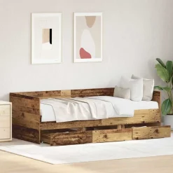 Bedden & Accessoires*vidaXL Dagbed met hoofdeinde 90 x 200 cm Bewerkt hout Oud hout