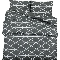 Linnengoed*vidaXL Dekbedovertrekset 140x200 cm katoen grijs donkergrijs en wit