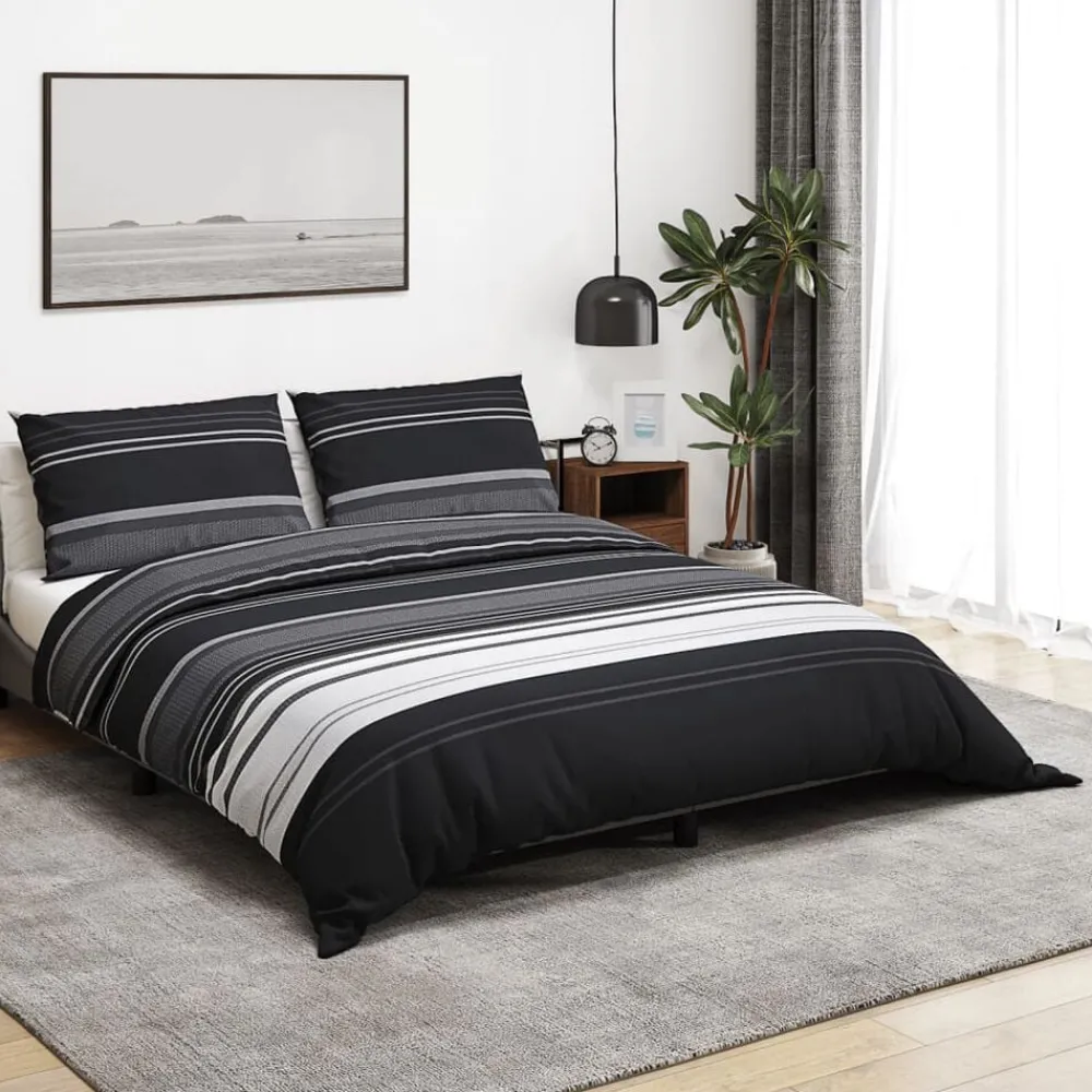 Dekbedovertrekset 140x200 cm katoen zwart en wit>vidaXL Outlet