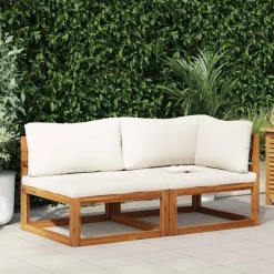 Tuinmeubelen*vidaXL 2-delig Bankstel met crèmewitte kussens massief acaciahout Cr&egrave;me