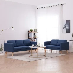 Banken*vidaXL 2-delig Bankstel stof Blauw