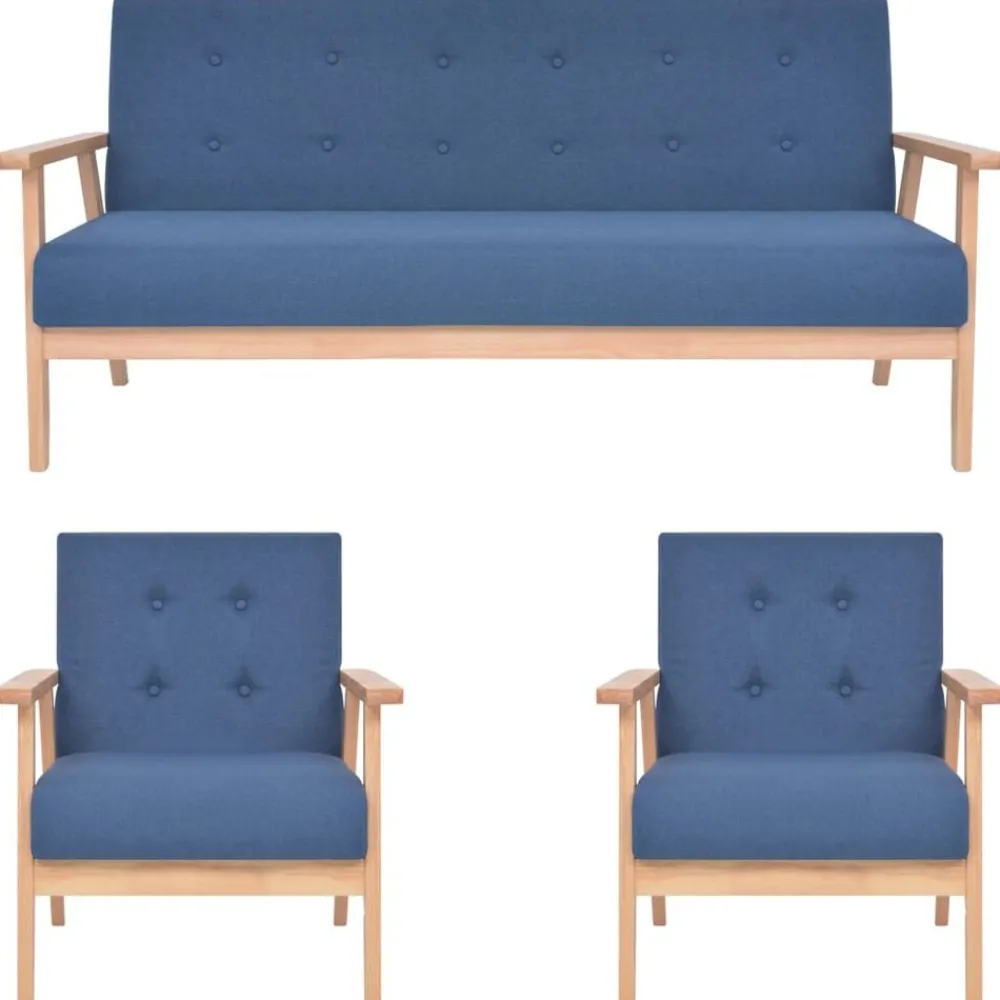 Banken*vidaXL 3-delig Bankstel stof Blauw