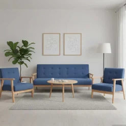 Banken*vidaXL 3-delig Bankstel stof Blauw