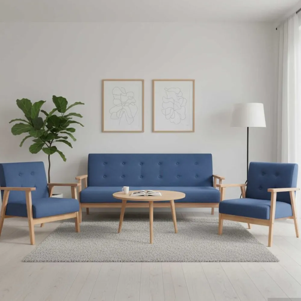 Banken*vidaXL 3-delig Bankstel stof Blauw