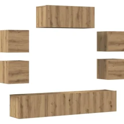 7-delig Tv-meubelset wandmontage bewerkt hout artisanaal eiken>vidaXL Clearance