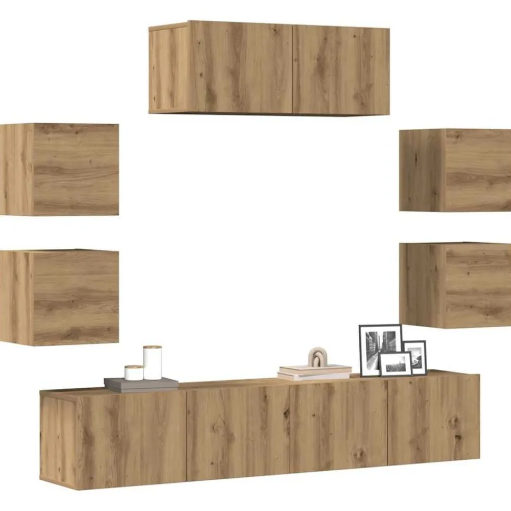7-delig Tv-meubelset wandmontage bewerkt hout artisanaal eiken>vidaXL Clearance