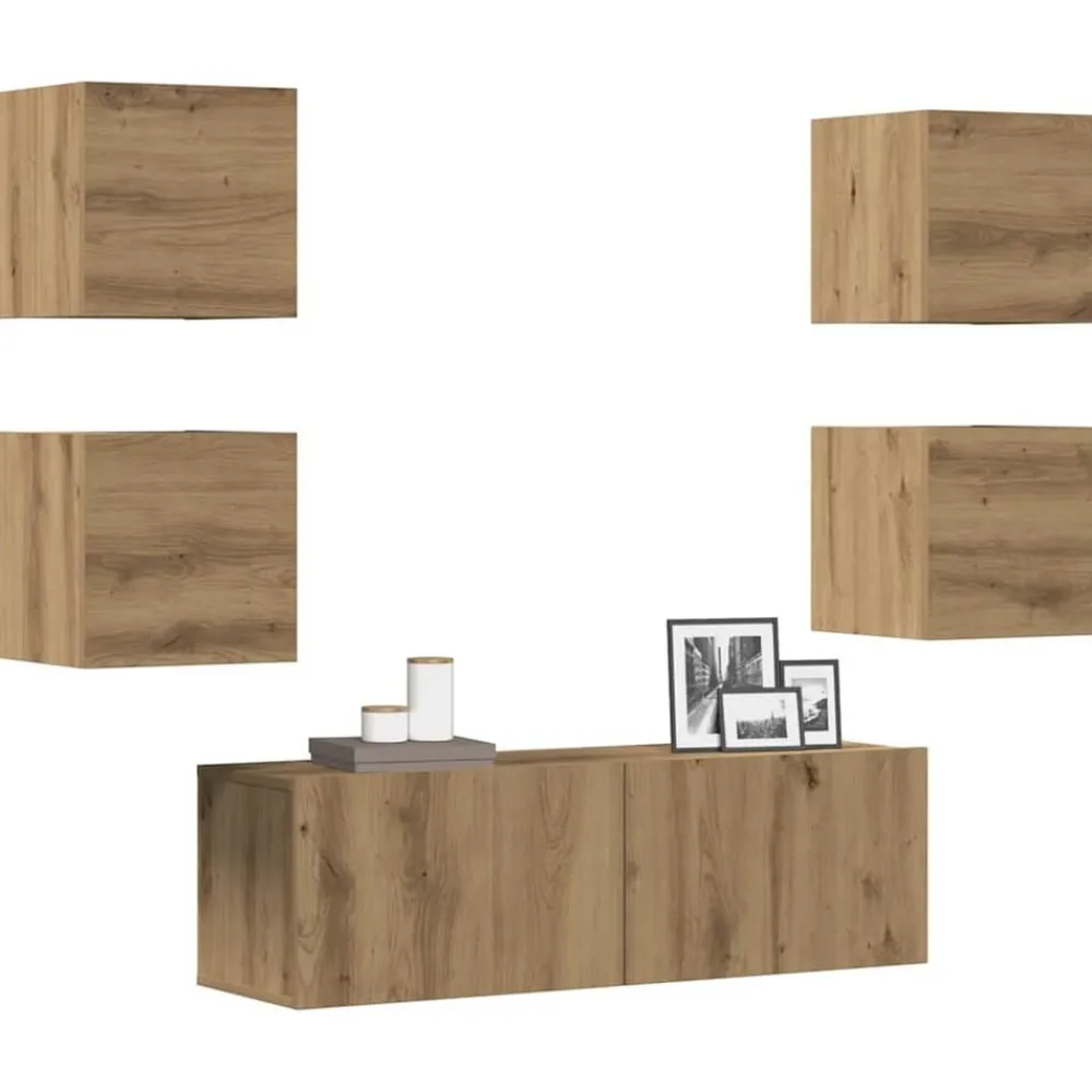 Tv-Meubels*vidaXL 5-delig Tv-meubelset wandmontage bewerkt hout artisanaal eiken artisanaal eikenkleurig