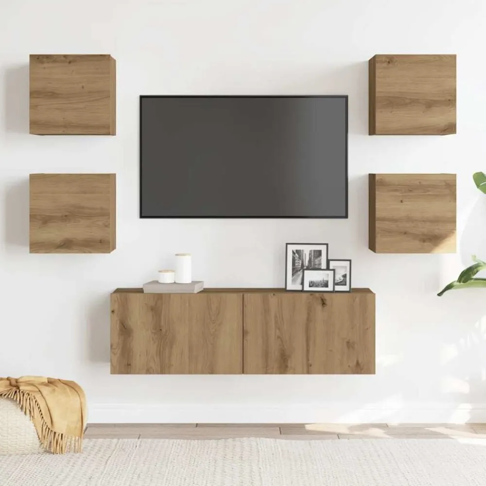 Tv-Meubels*vidaXL 5-delig Tv-meubelset wandmontage bewerkt hout artisanaal eiken artisanaal eikenkleurig