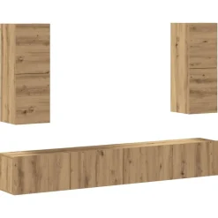 4-delig Tv-meubelset wandmontage bewerkt hout>vidaXL Hot