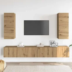4-delig Tv-meubelset wandmontage bewerkt hout><noscript><img width=