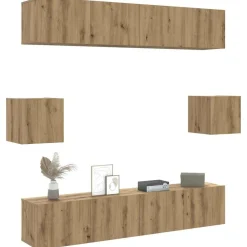 6-delig Tv-meubelset wandmontage bewerkt hout artisanaal eiken>vidaXL Discount