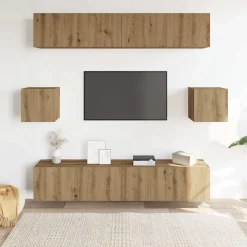 6-delig Tv-meubelset wandmontage bewerkt hout artisanaal eiken><noscript><img width=