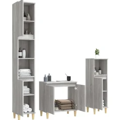 Meubelsets*vidaXL 3-delige Badkamermeubelset bewerkt hout eikenkleur Grijs sonoma