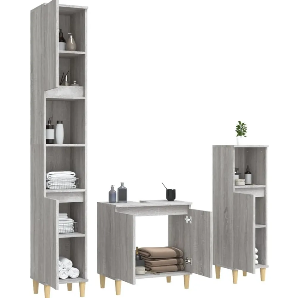 Meubelsets*vidaXL 3-delige Badkamermeubelset bewerkt hout eikenkleur Grijs sonoma