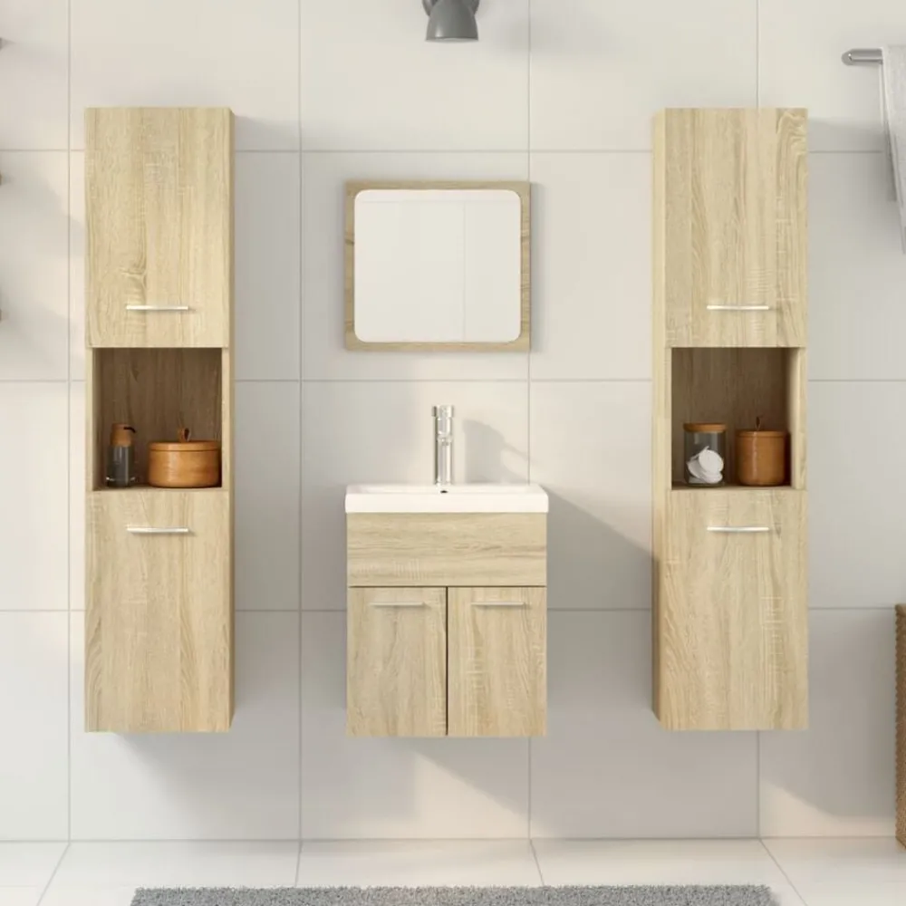 4-delige Badkamermeubelset bewerkt hout kleurig>vidaXL New