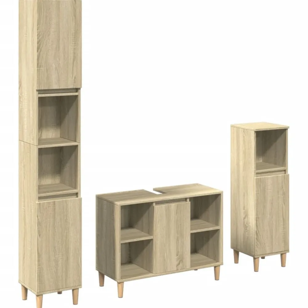3-delige Badkamermeubelset bewerkt hout kleurig>vidaXL Discount