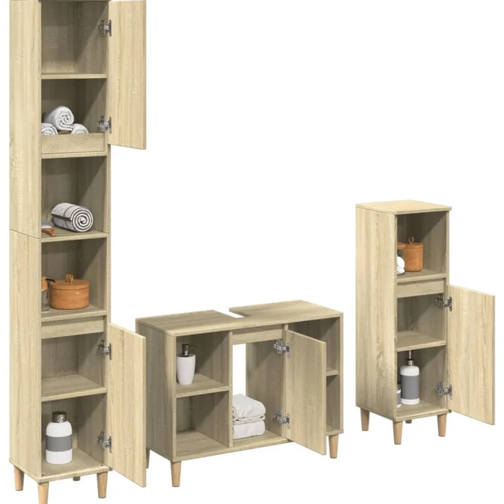 3-delige Badkamermeubelset bewerkt hout kleurig>vidaXL Discount