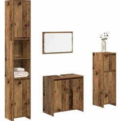 Meubelsets*vidaXL 4-delige Badkamermeubelset bewerkt hout kleurig Oud hout