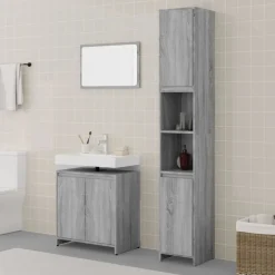 Meubelsets*vidaXL 3-delige Badkamermeubelset bewerkt hout eikenkleur Grijs sonoma