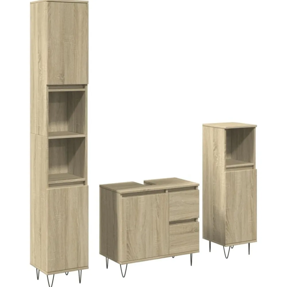 3-delige Badkamermeubelset bewerkt hout kleurig>vidaXL New