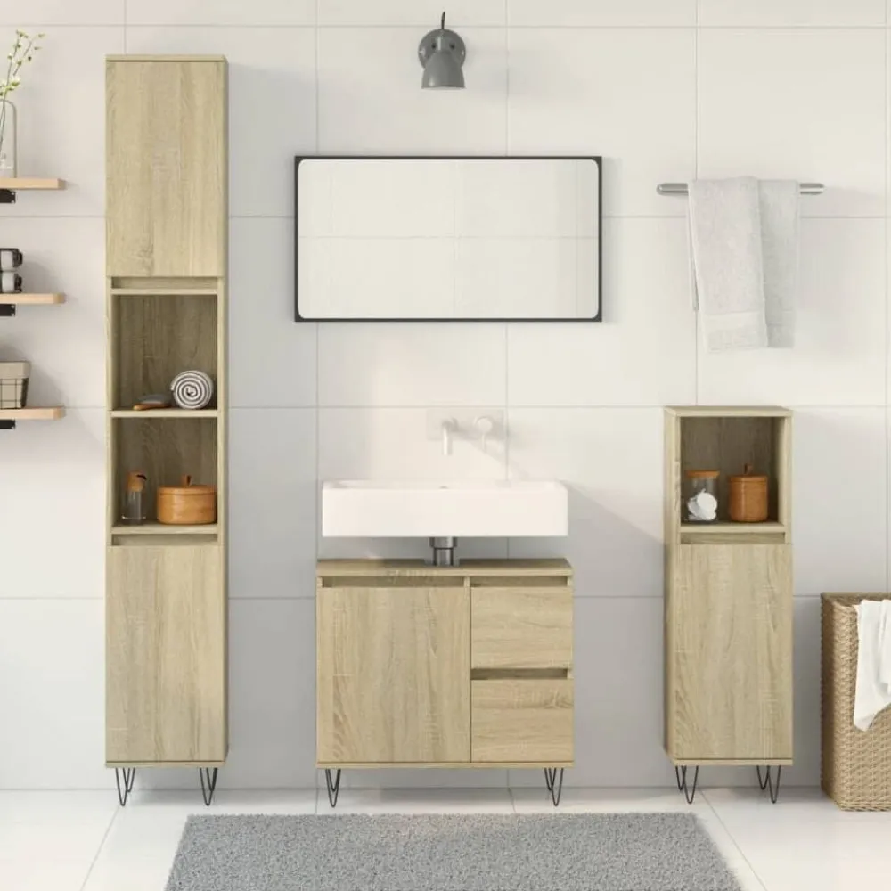 3-delige Badkamermeubelset bewerkt hout kleurig>vidaXL New