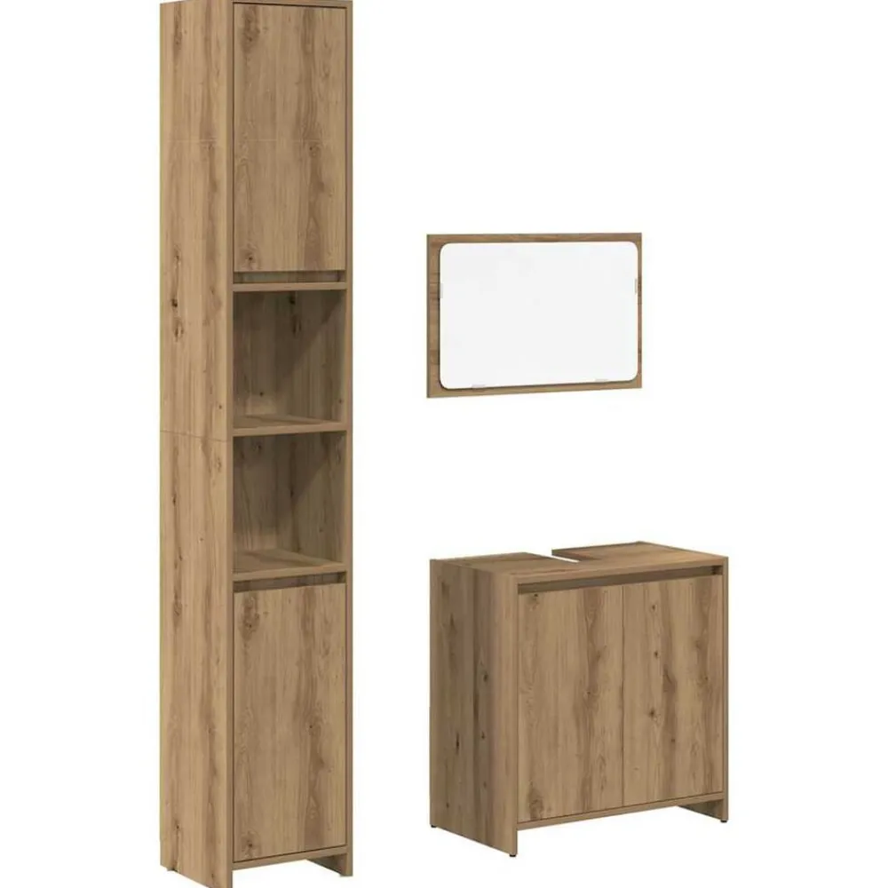 3-delige Badkamermeubelset bewerkt hout artisanaal eikenkleur>vidaXL Outlet