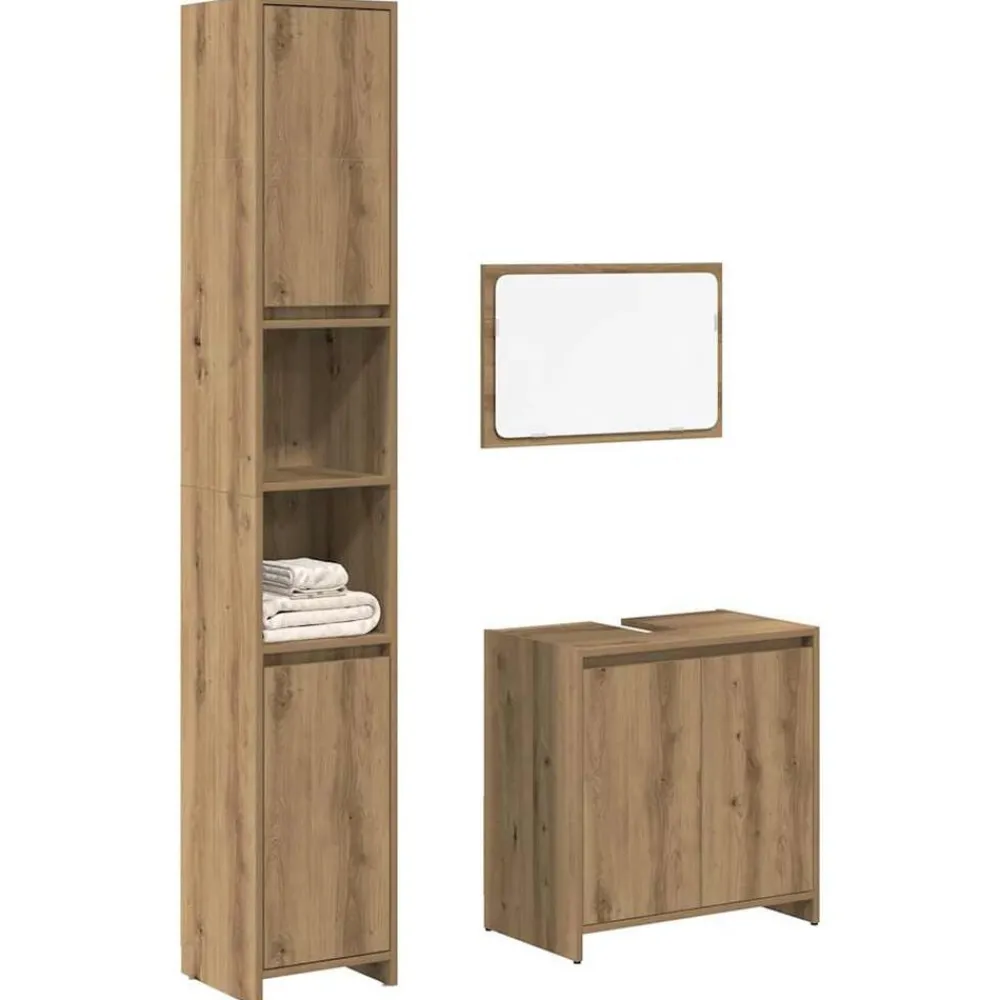 3-delige Badkamermeubelset bewerkt hout artisanaal eikenkleur>vidaXL Outlet