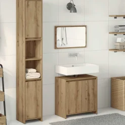 3-delige Badkamermeubelset bewerkt hout artisanaal eikenkleur><noscript><img width=