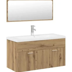 Meubelsets*vidaXL 3-delige Badkamermeubelset bewerkt hout artisanaal eikenkleur artisanaal eikenkleurig