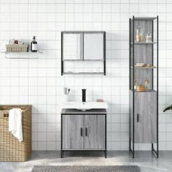 3-delige Badkamermeubelset bewerkt hout eikenkleur><noscript><img width=