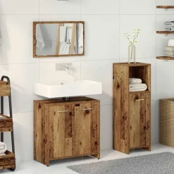 3-delige Badkamermeubelset bewerkt hout kleurig><noscript><img width=