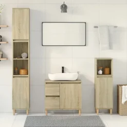 Meubelsets*vidaXL 3-delige Badkamermeubelset bewerkt hout kleurig Sonoma eiken