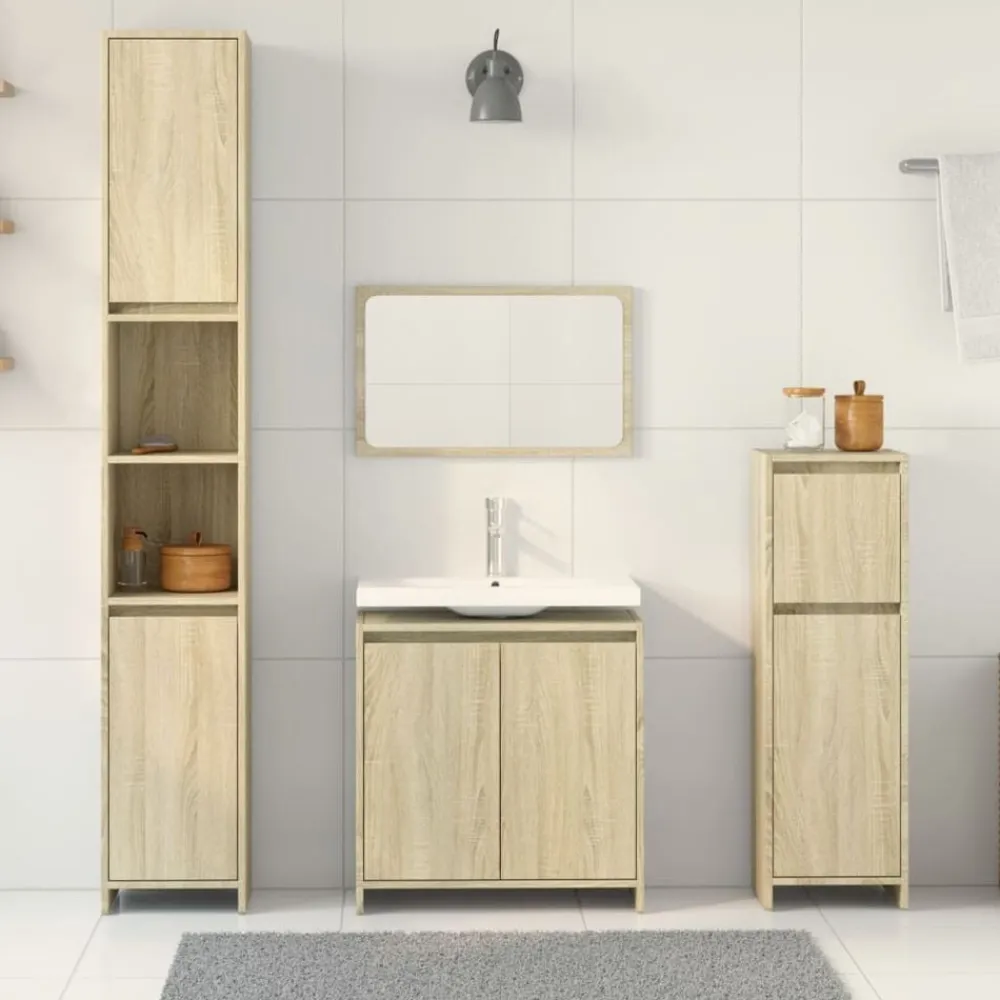 4-delige Badkamermeubelset bewerkt hout kleurig>vidaXL